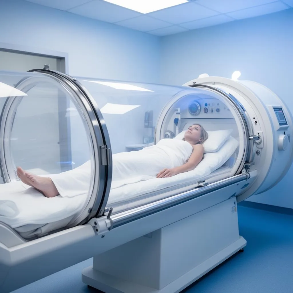 Hyperbaric oxygen therapy chamber in a clinical setting